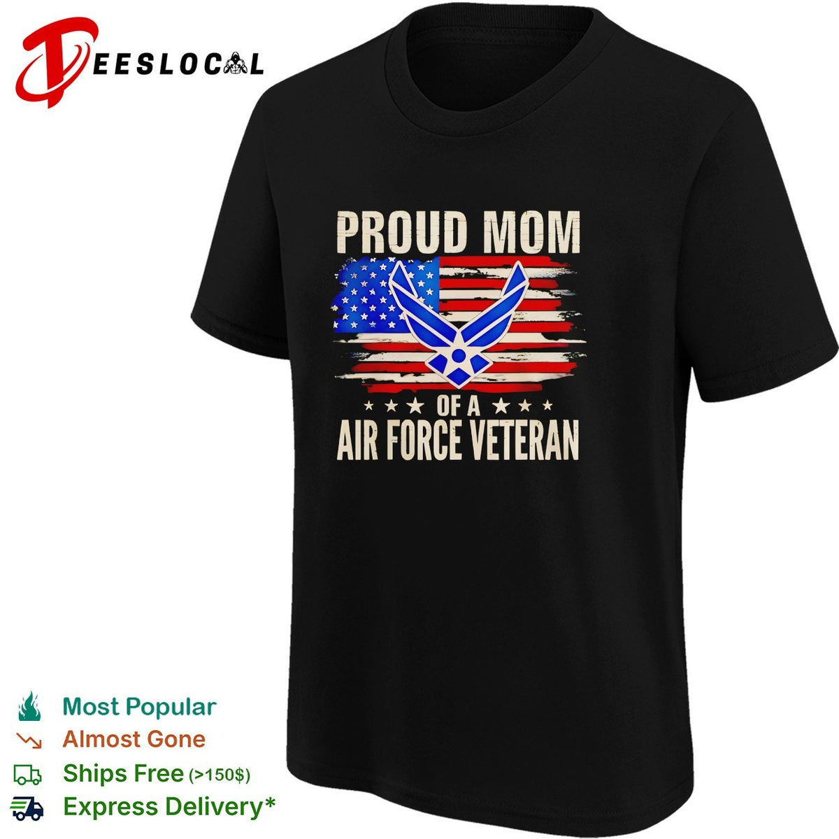 Proud mom of an Air Force Veteran USA flag distressed patriotic art shirt