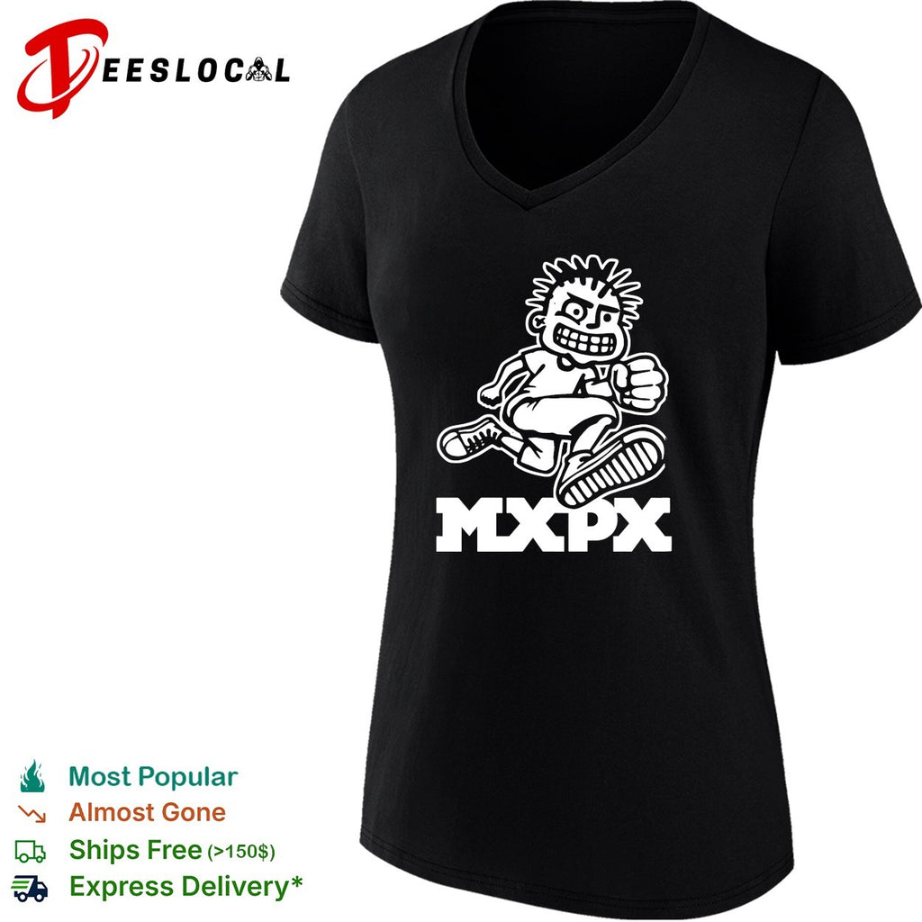 Punk rock cartoon mascot running fist bold band logo art shirt