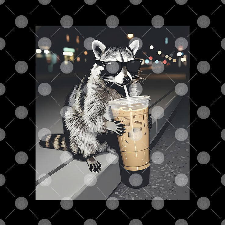 Raccoon Drinking Iced Coffee T Shirt