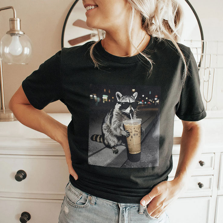 Raccoon Drinking Iced Coffee T Shirt