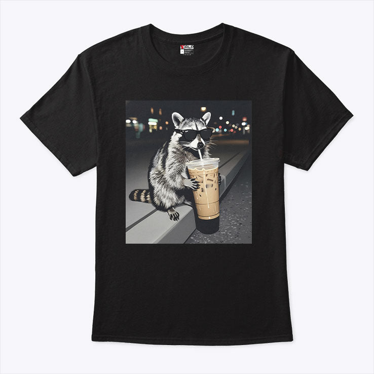 Raccoon Drinking Iced Coffee T Shirt
