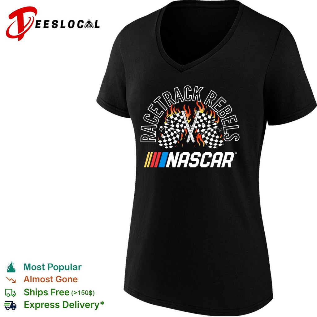 Racetrack Rebels NASCAR checkered flags flaming racing motorsport shirt