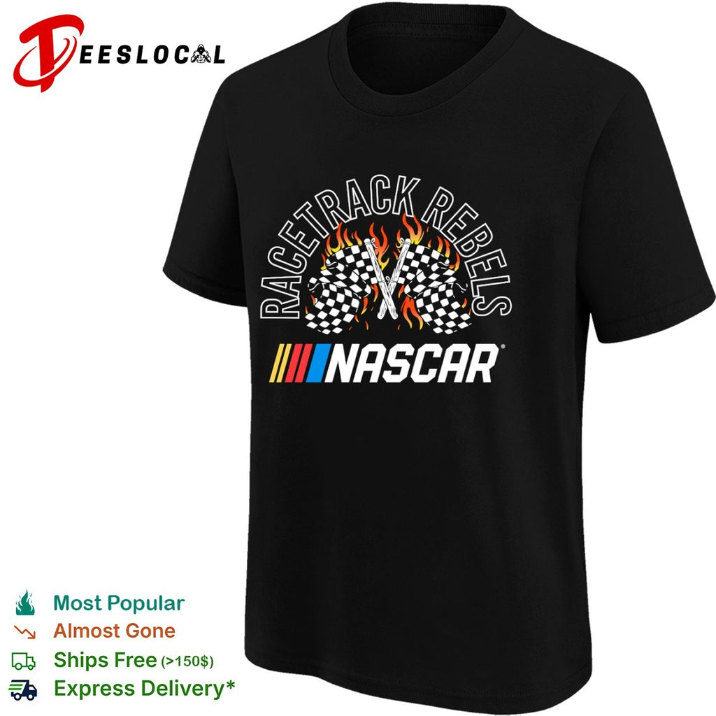 Racetrack Rebels NASCAR checkered flags flaming racing motorsport shirt