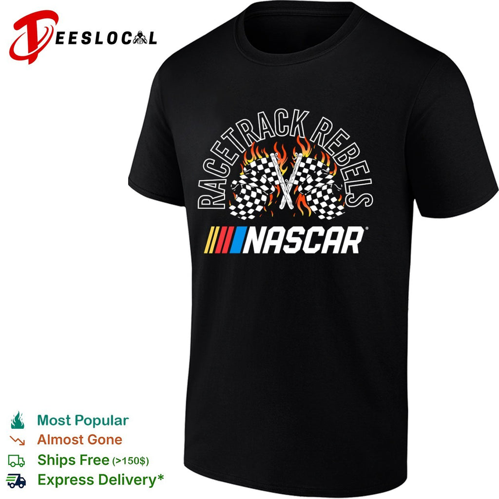 Racetrack Rebels NASCAR checkered flags flaming racing motorsport shirt