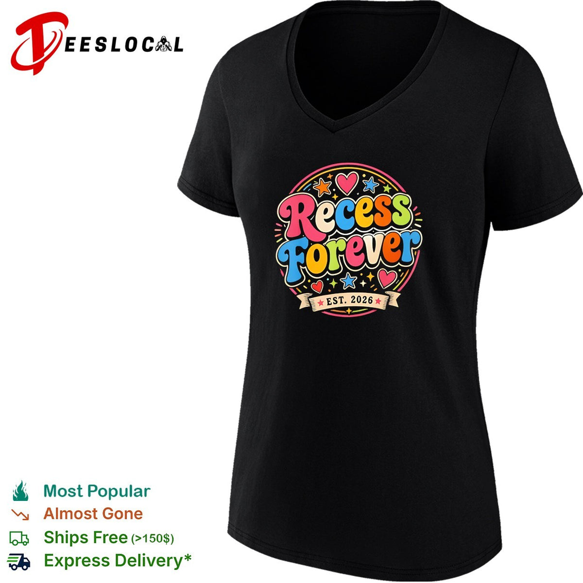 Recess Forever Est 2026 Colorful Retro Typography Design shirt
