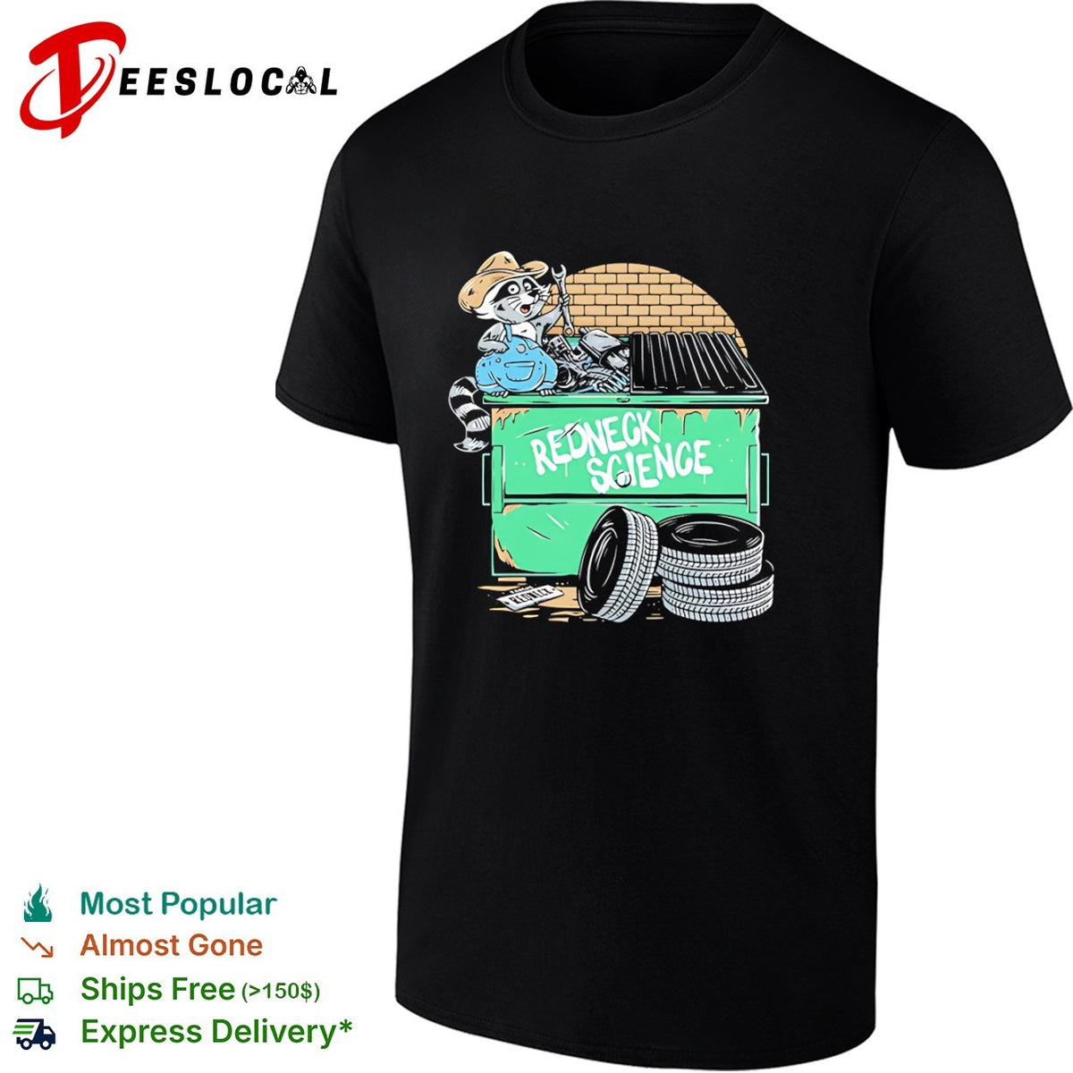 Redneck Science Raccoon Mechanic with Wrench Dumpster Diving Tire Auto Repair shirt