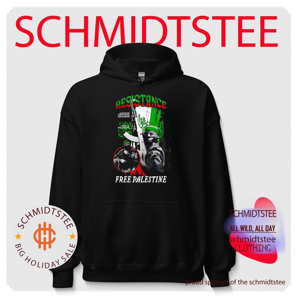 Resistance free Palestine soldier holding gun illustrated shirt