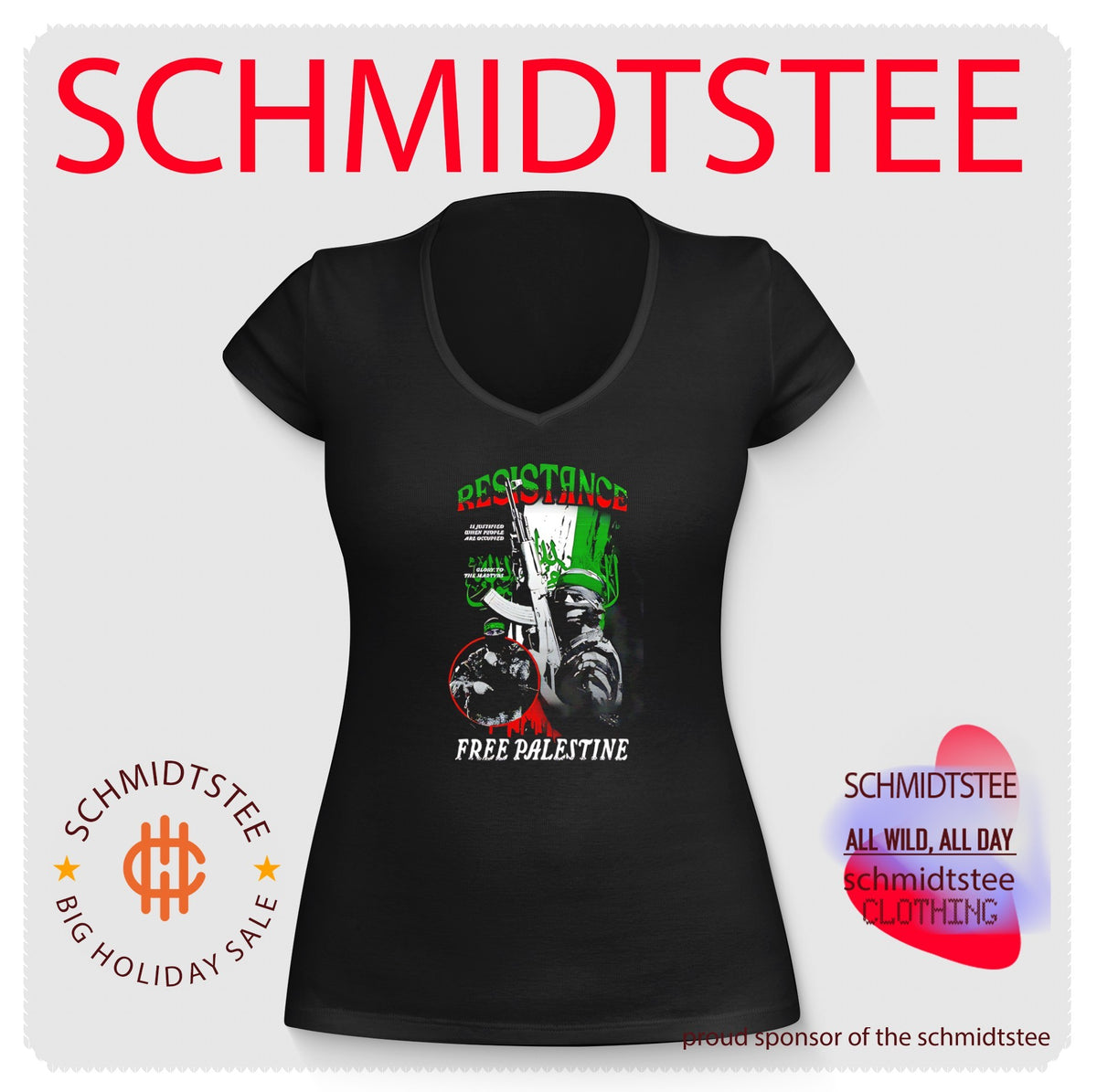 Resistance free Palestine soldier holding gun illustrated shirt