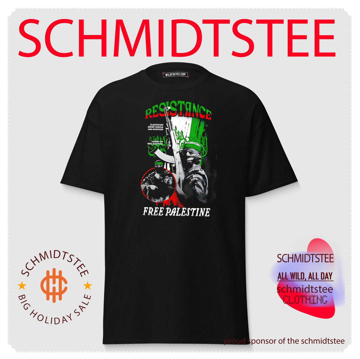 Resistance free Palestine soldier holding gun illustrated shirt