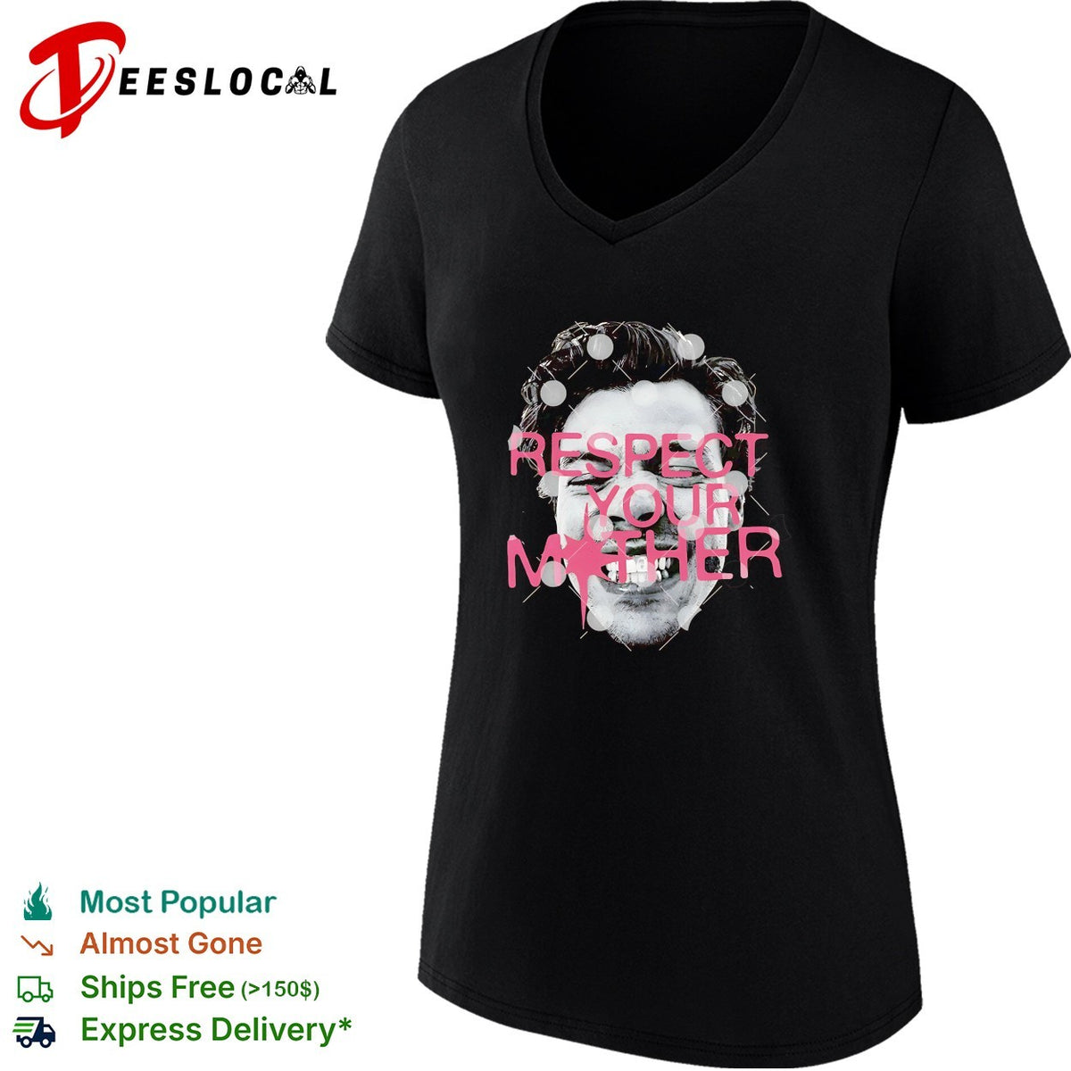 Respect your mother punk man bold pink text graphic shirt