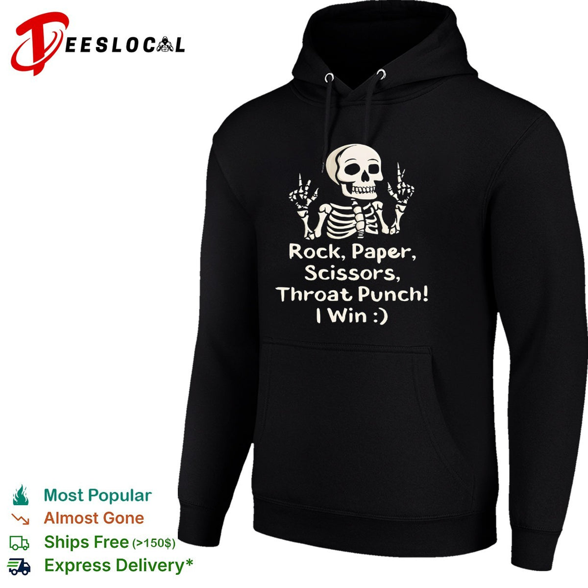 Rock Paper Scissors Throat Punch I Win Skeleton Shirt