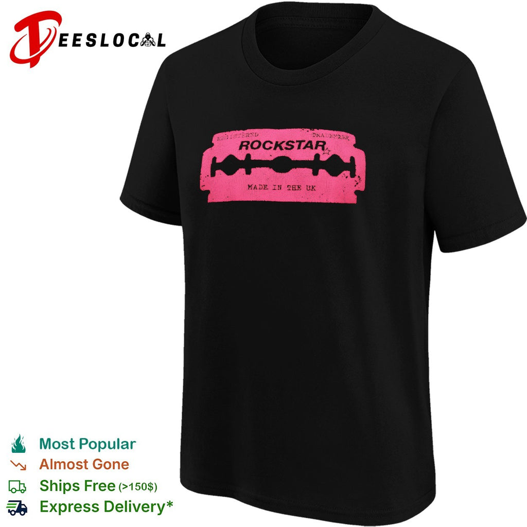 Rockstar registered trademark made in the UK razor blade shirt
