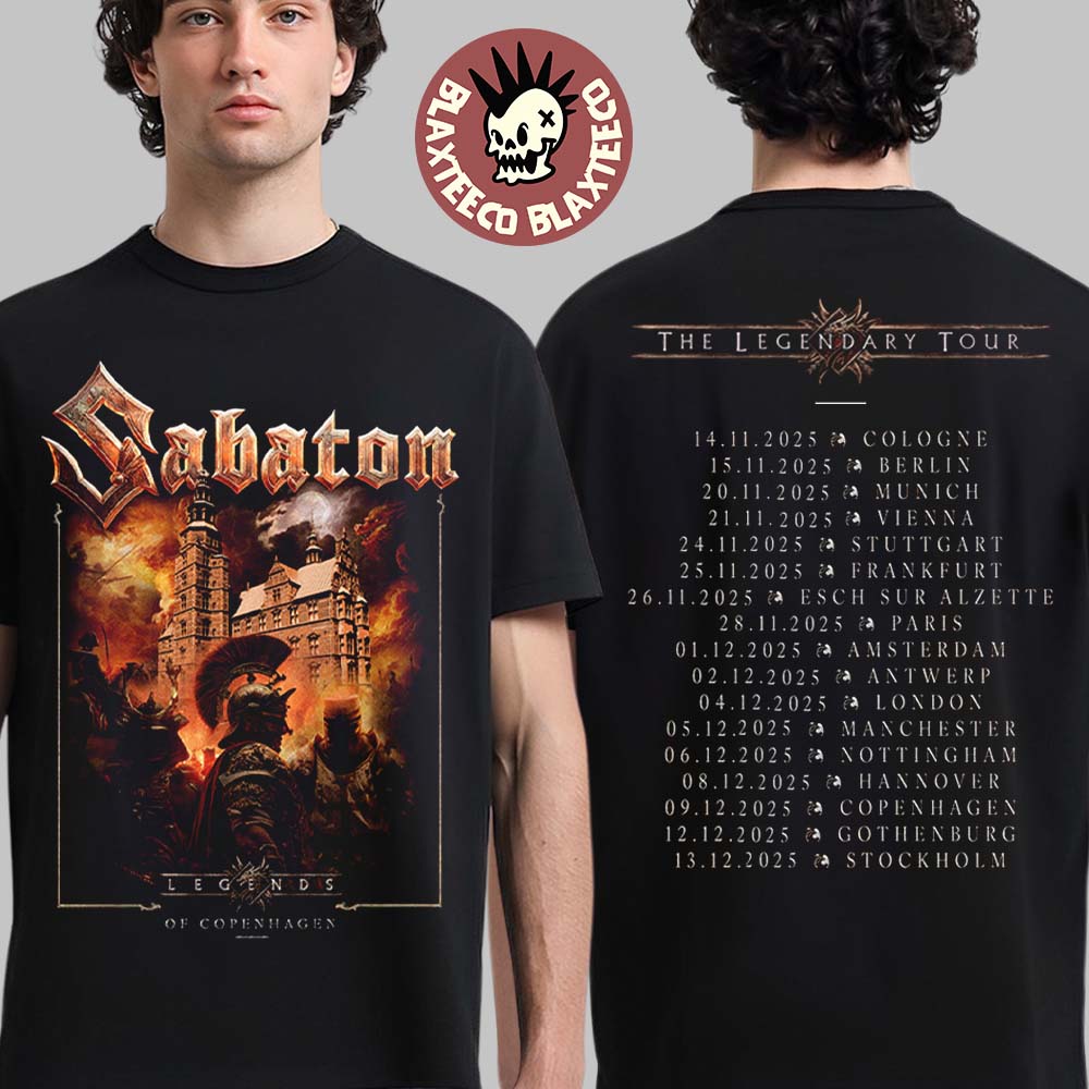 Sabaton Legendary Tour Europe 2025 Legends Of Copenhagen Denmark Pop Up Shop On December 9 2025 Two Sided T-Shirt