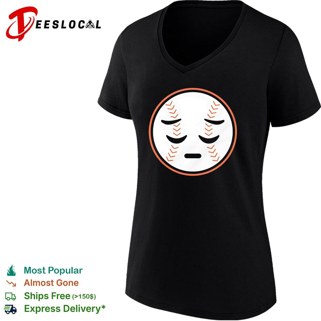 Sad face baseball emoji blue orange graphic shirt