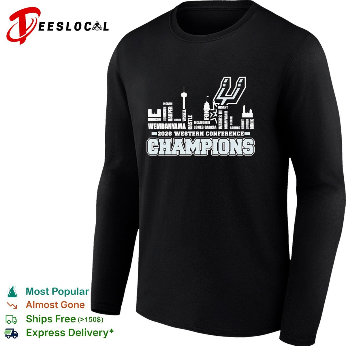 San Antonio Spurs 2026 Western Conference Champions Wembanyama Vassell Castle shirt