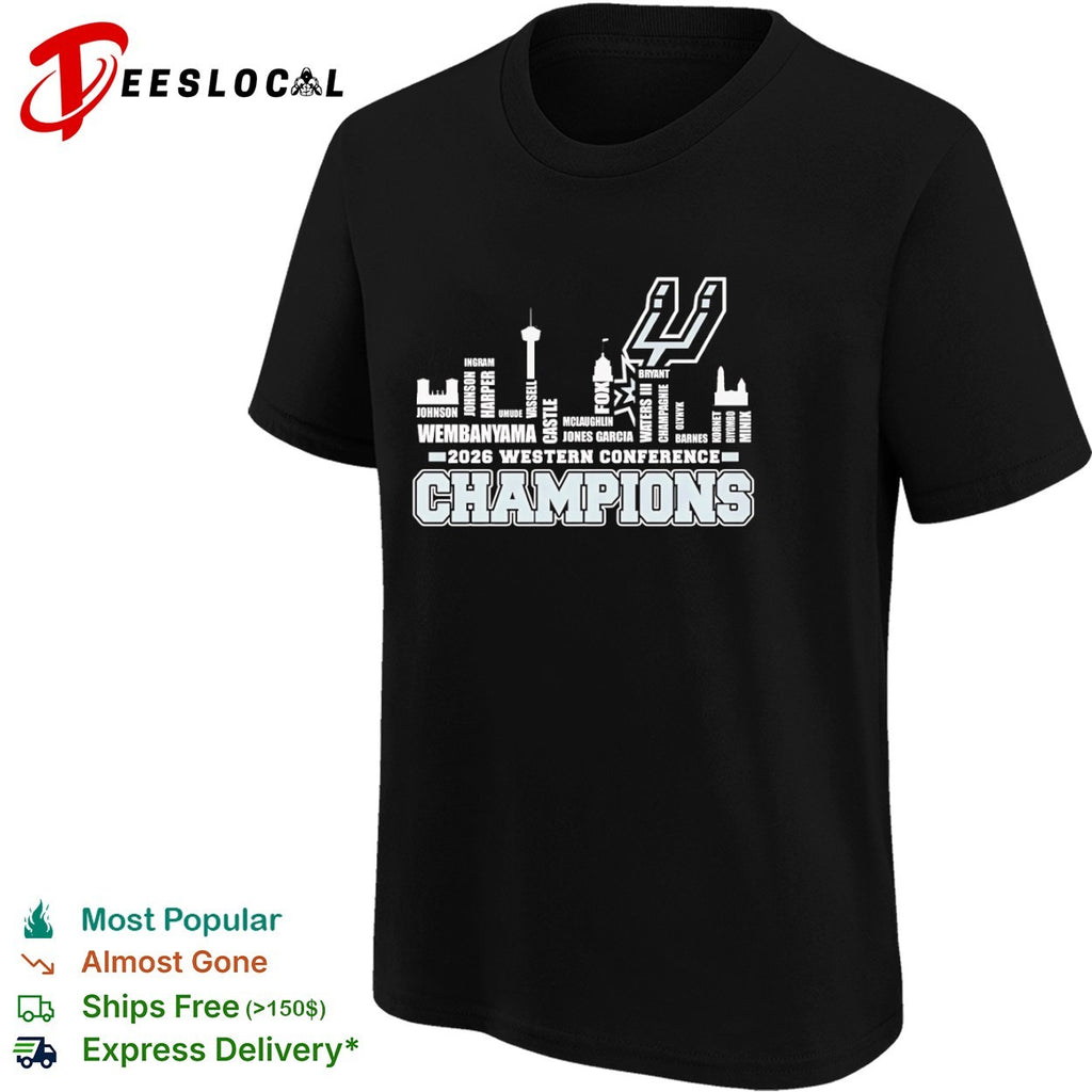 San Antonio Spurs 2026 Western Conference Champions Wembanyama Vassell Castle shirt