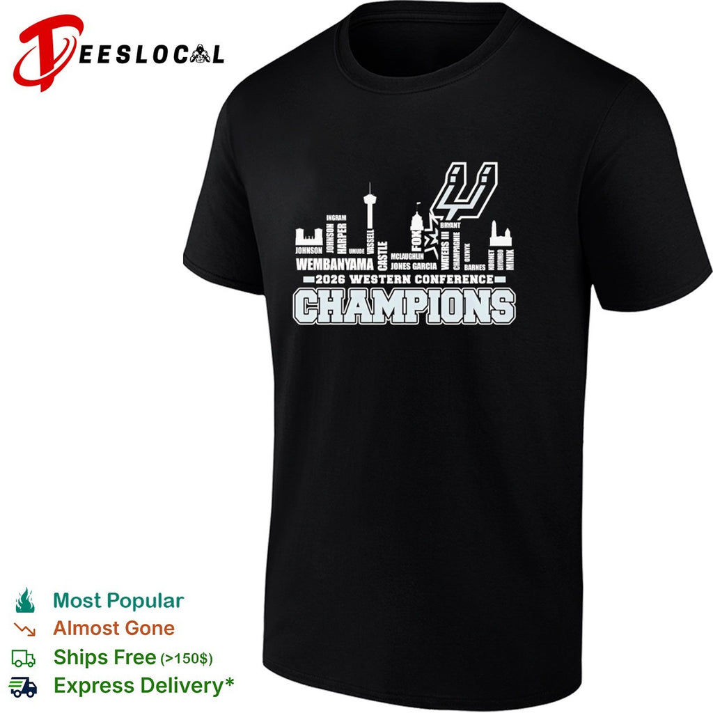 San Antonio Spurs 2026 Western Conference Champions Wembanyama Vassell Castle shirt