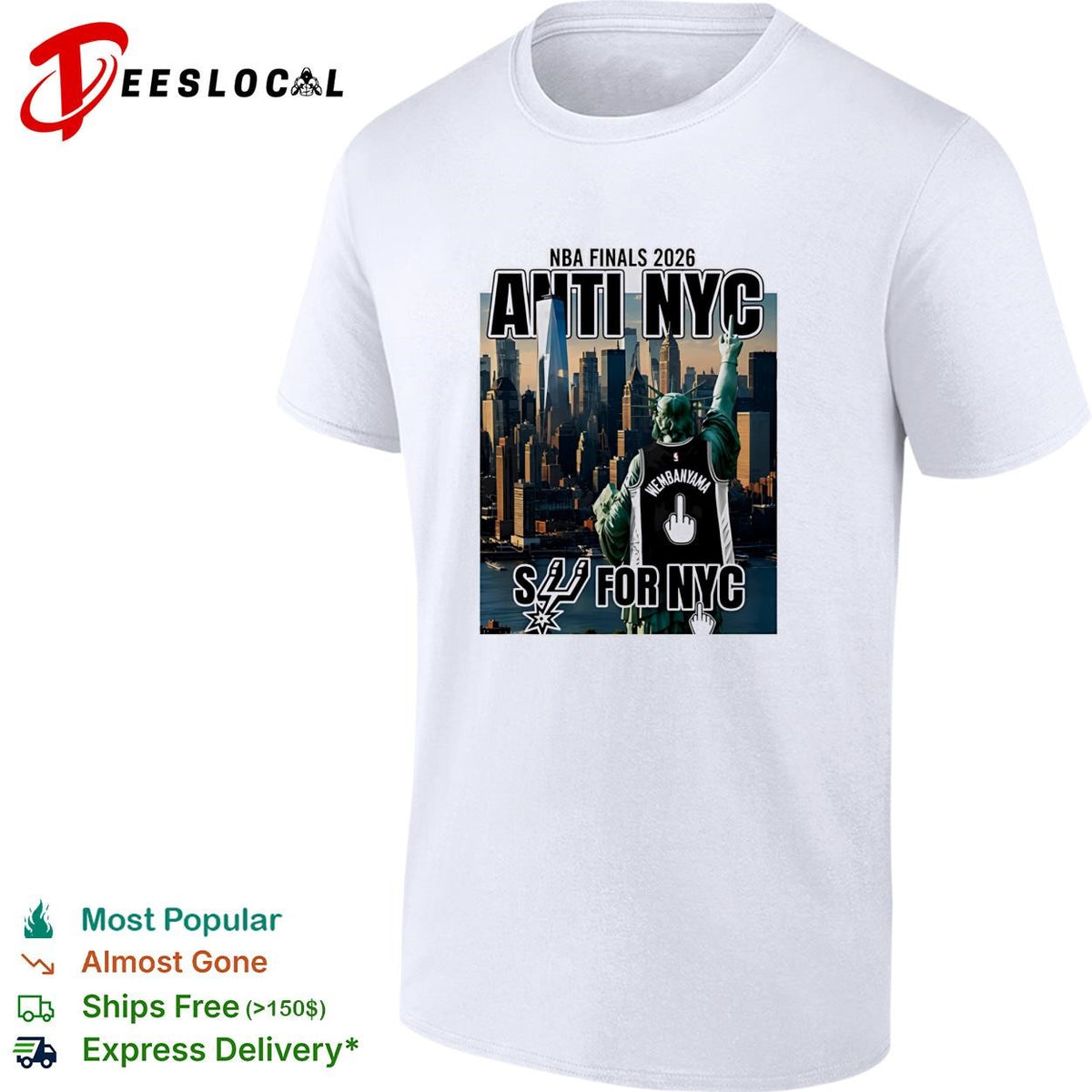 San Antonio Spurs Victor Wembanyama 1 Statue of Liberty Fuck NYC Middle Finger New York Skyline Finals 2026 shirt