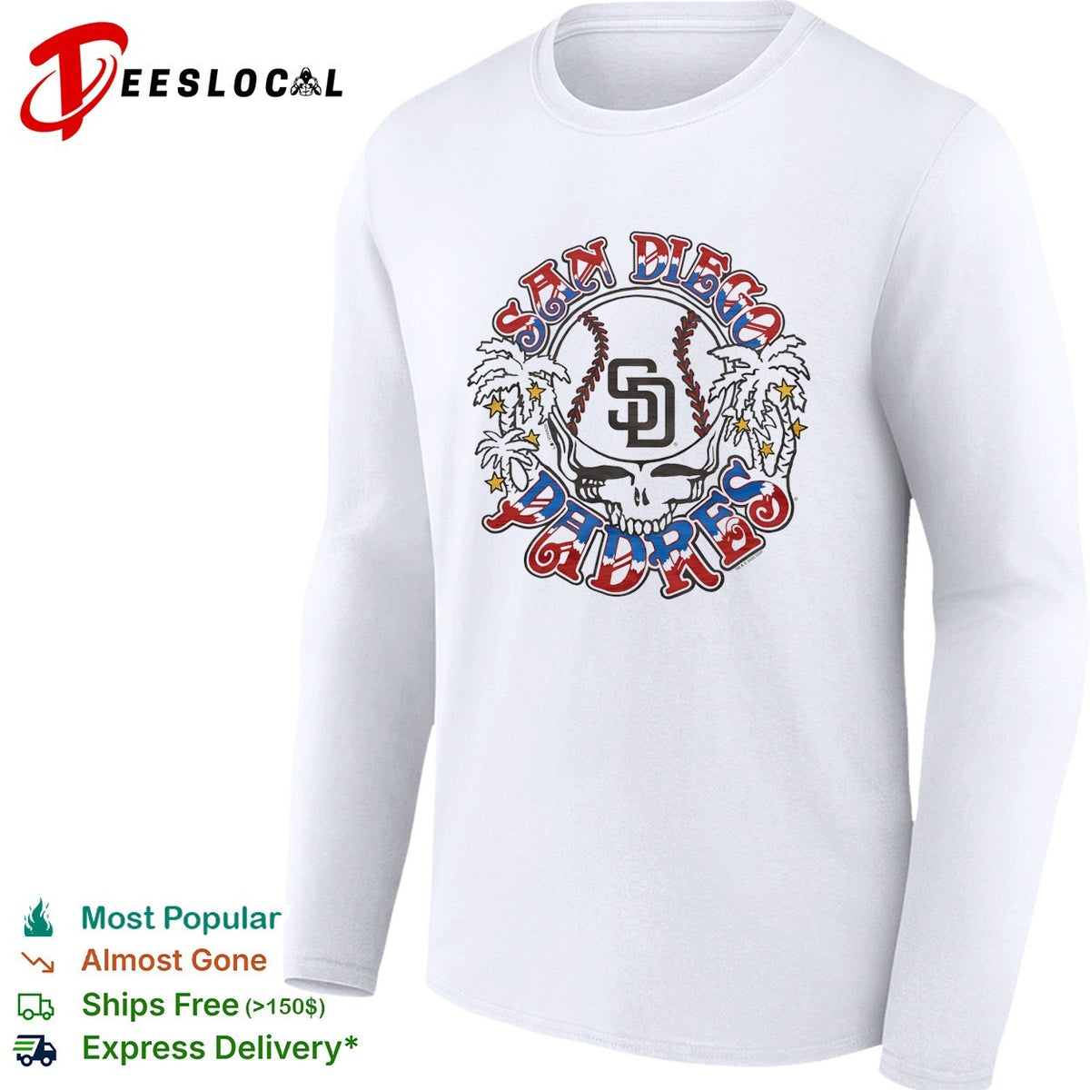San Diego Padres x Grateful Dead skull palm trees MLB graphic shirt