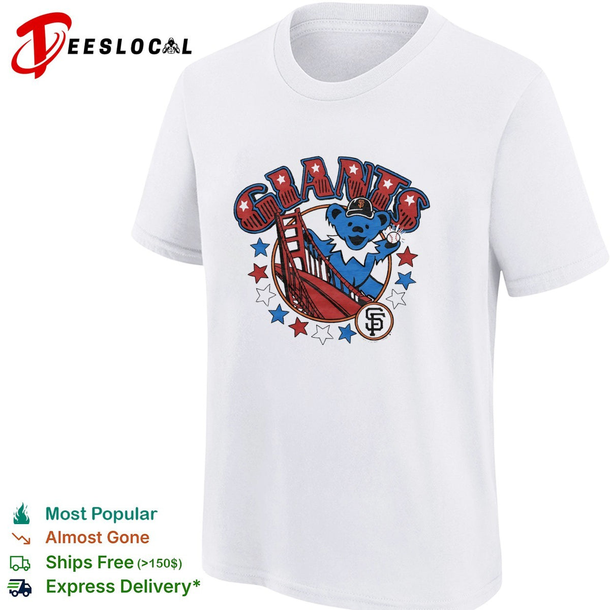 San Francisco Giants x Grateful Dead dancing bear golden gate graphic shirt
