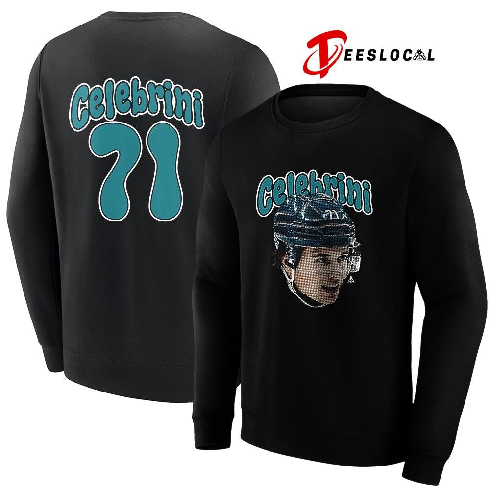 San Jose Sharks Macklin Celebrini portrait name and number shirt