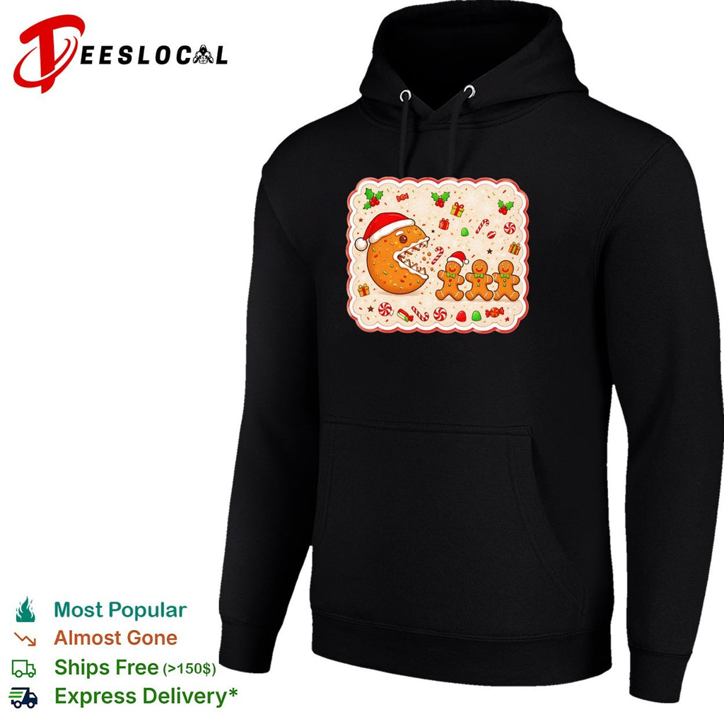 Santa cookie monster eating gingerbread men Christmas holiday festive art shirt