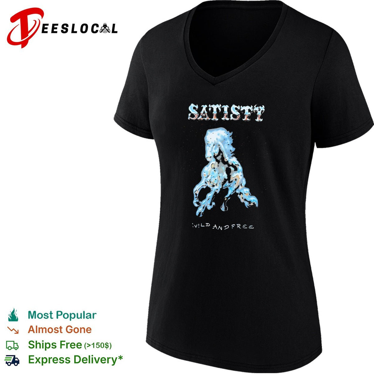 Satisty Wild and Free Chrome Horse Metallic Airbrush Aesthetic Shirt