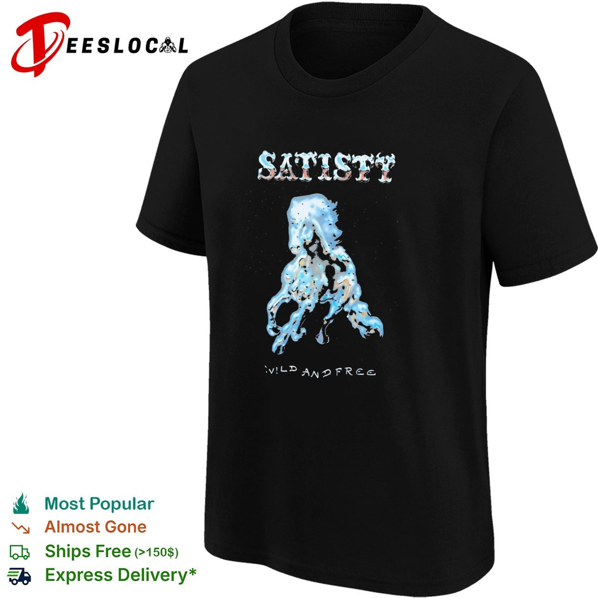 Satisty Wild and Free Chrome Horse Metallic Airbrush Aesthetic Shirt