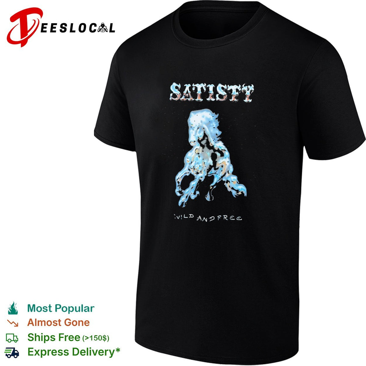 Satisty Wild and Free Chrome Horse Metallic Airbrush Aesthetic Shirt
