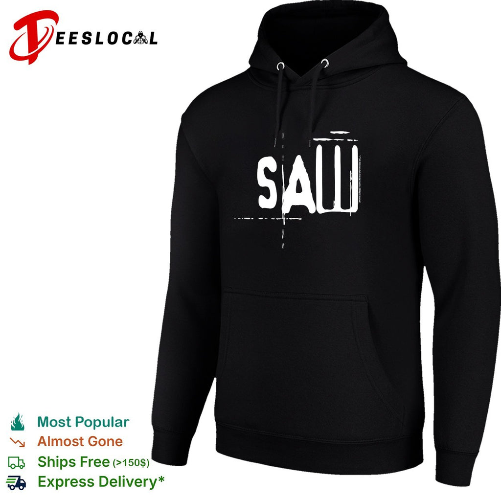 Saw stylized horror logo bold text shirt