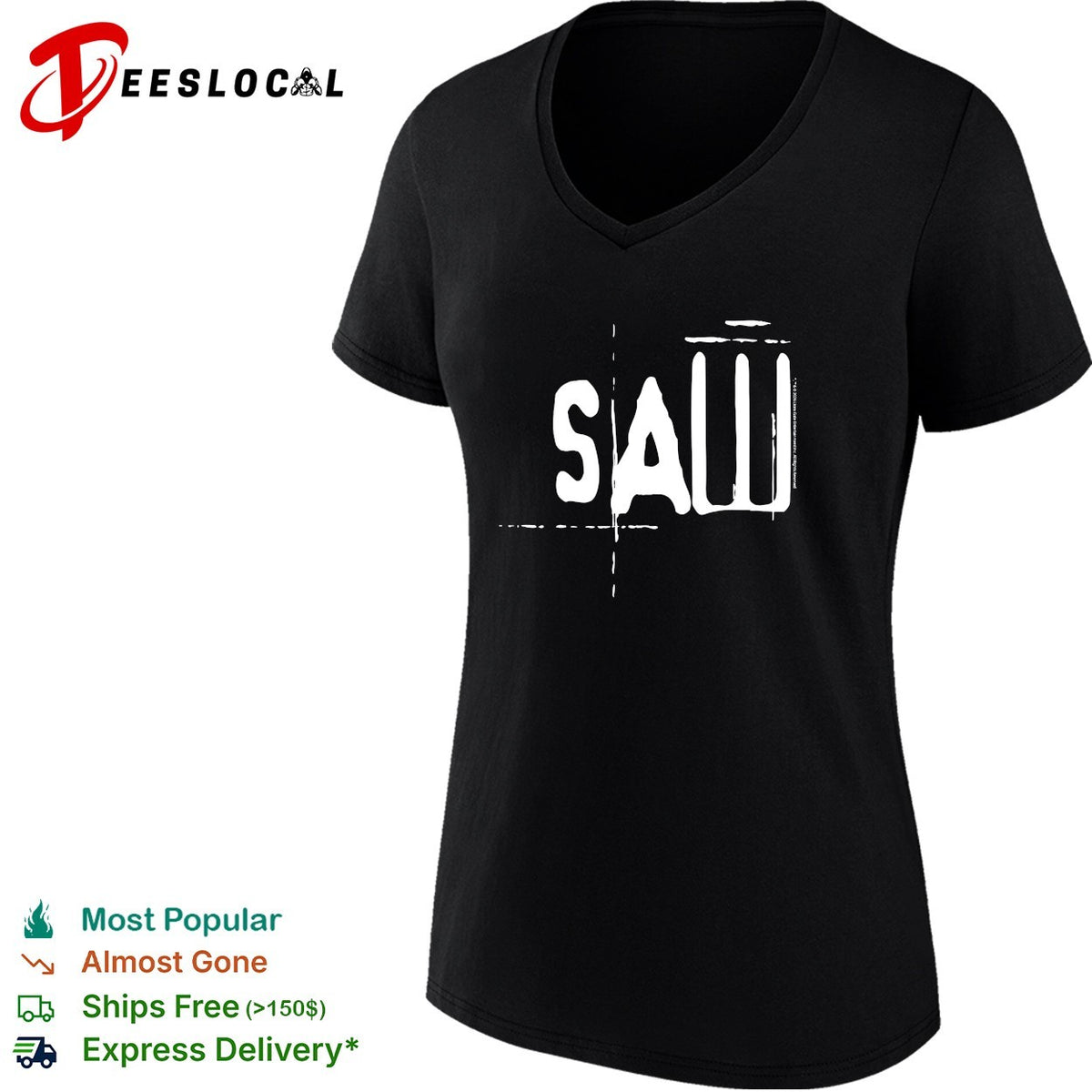Saw stylized horror logo bold text shirt