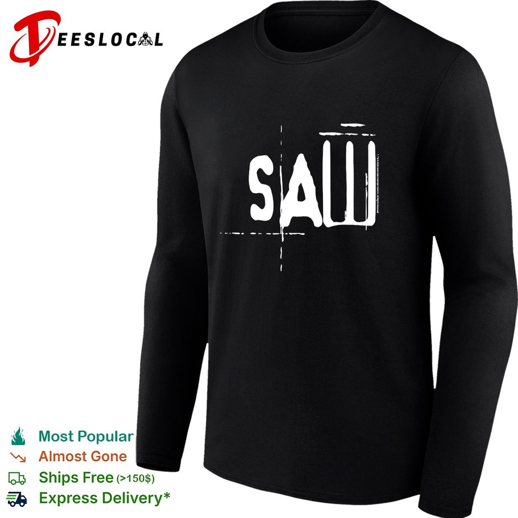 Saw stylized horror logo bold text shirt