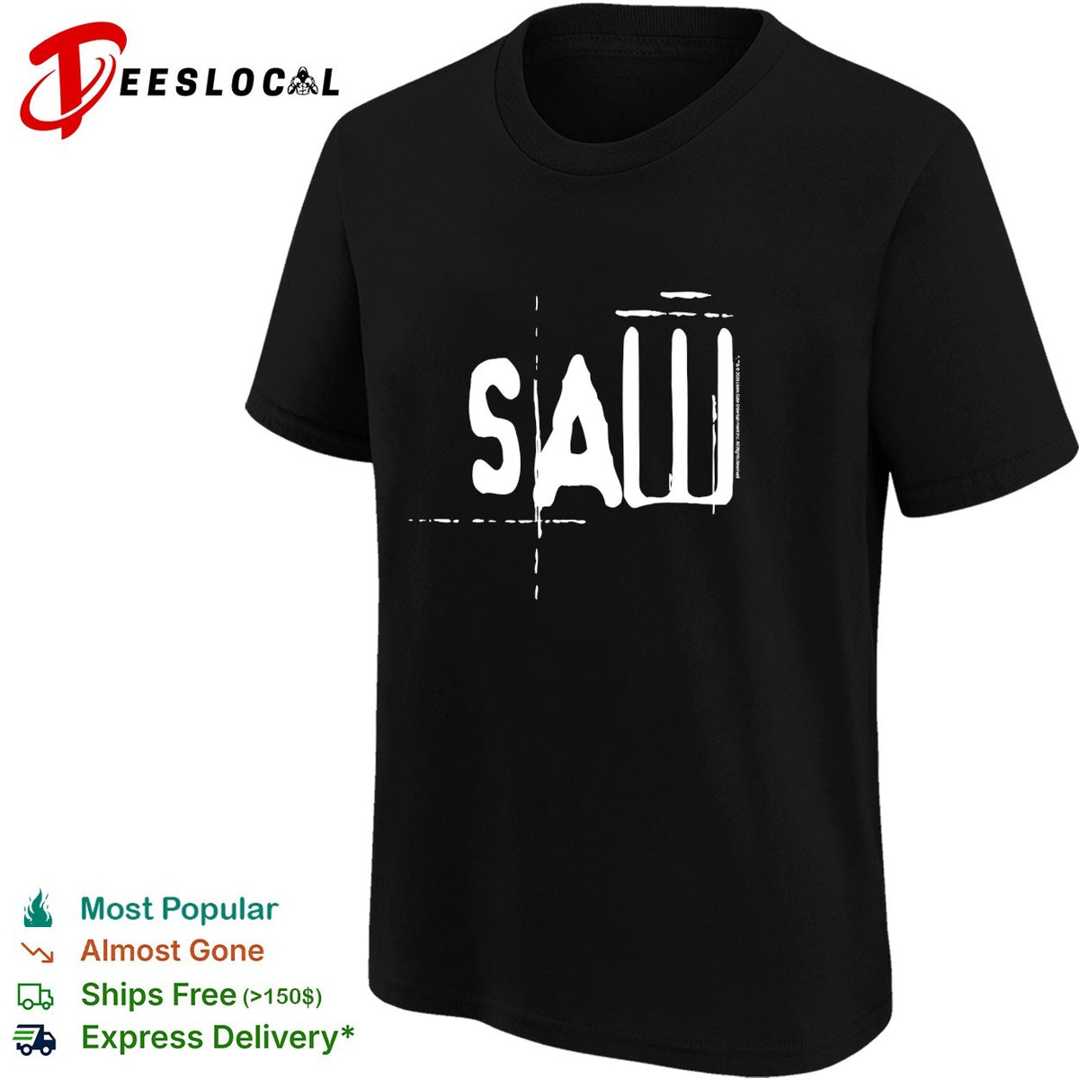Saw stylized horror logo bold text shirt