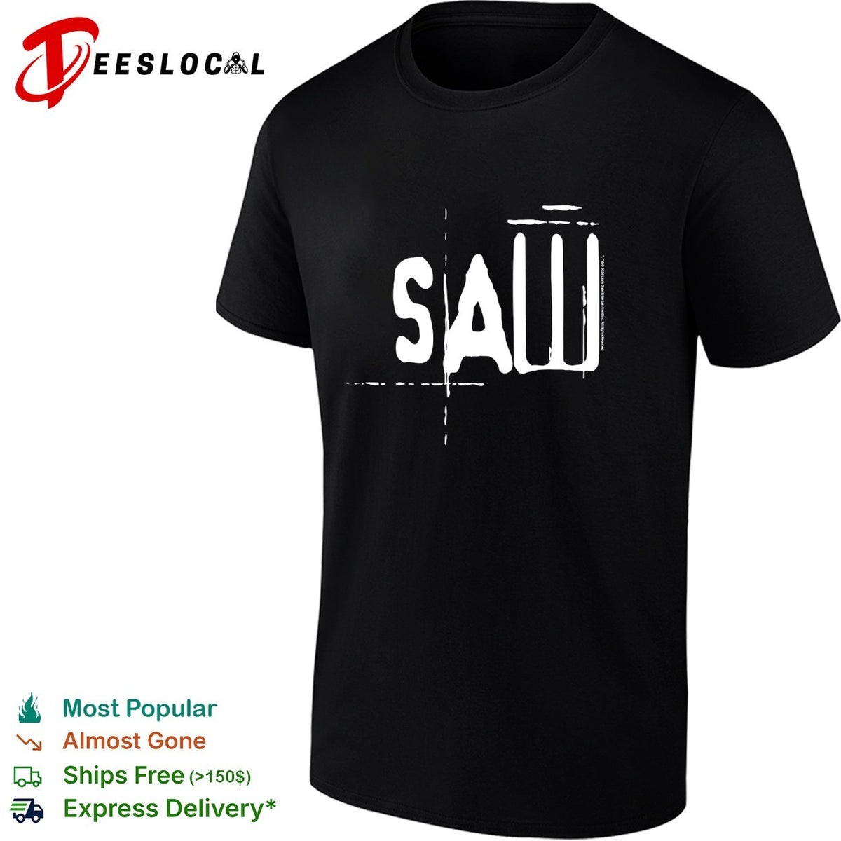 Saw stylized horror logo bold text shirt