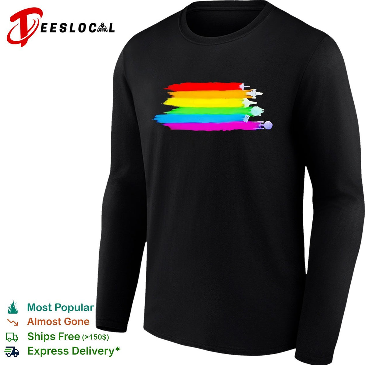 Sci-fi spaceships pride rainbow flag brushstroke graphic shirt