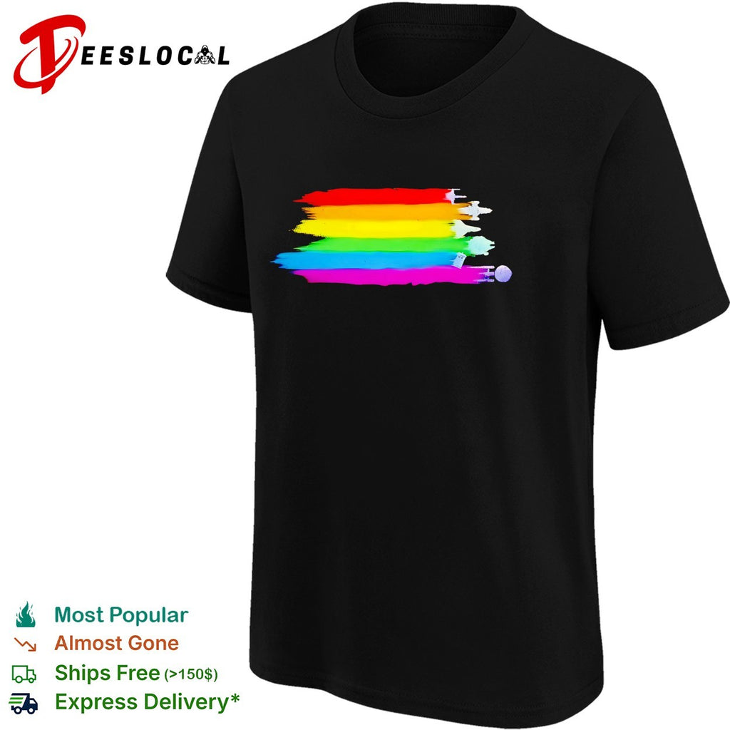 Sci-fi spaceships pride rainbow flag brushstroke graphic shirt