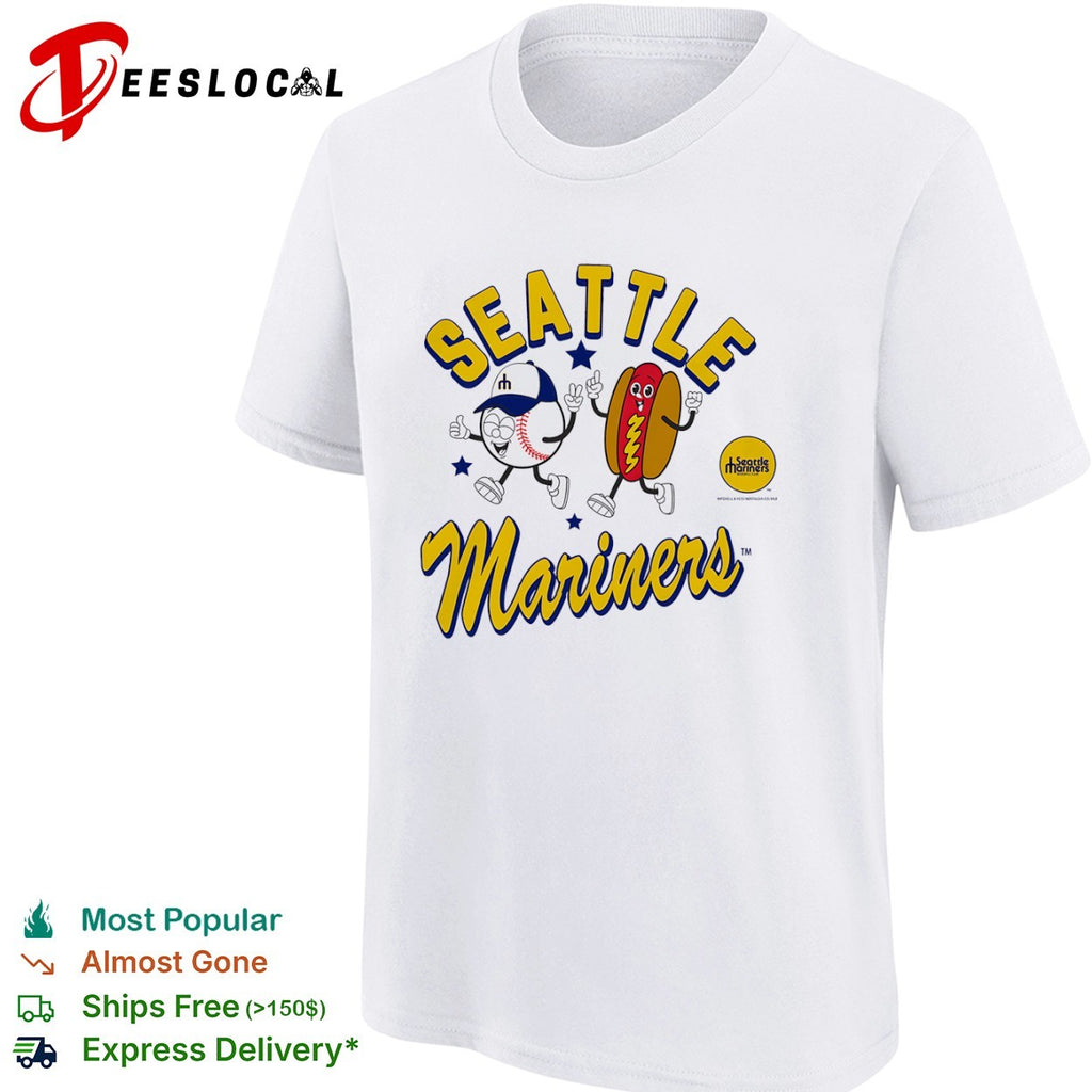 Seattle Mariners Baseball Club Mascot Hot Dog and Baseball Cartoon logo Shirt