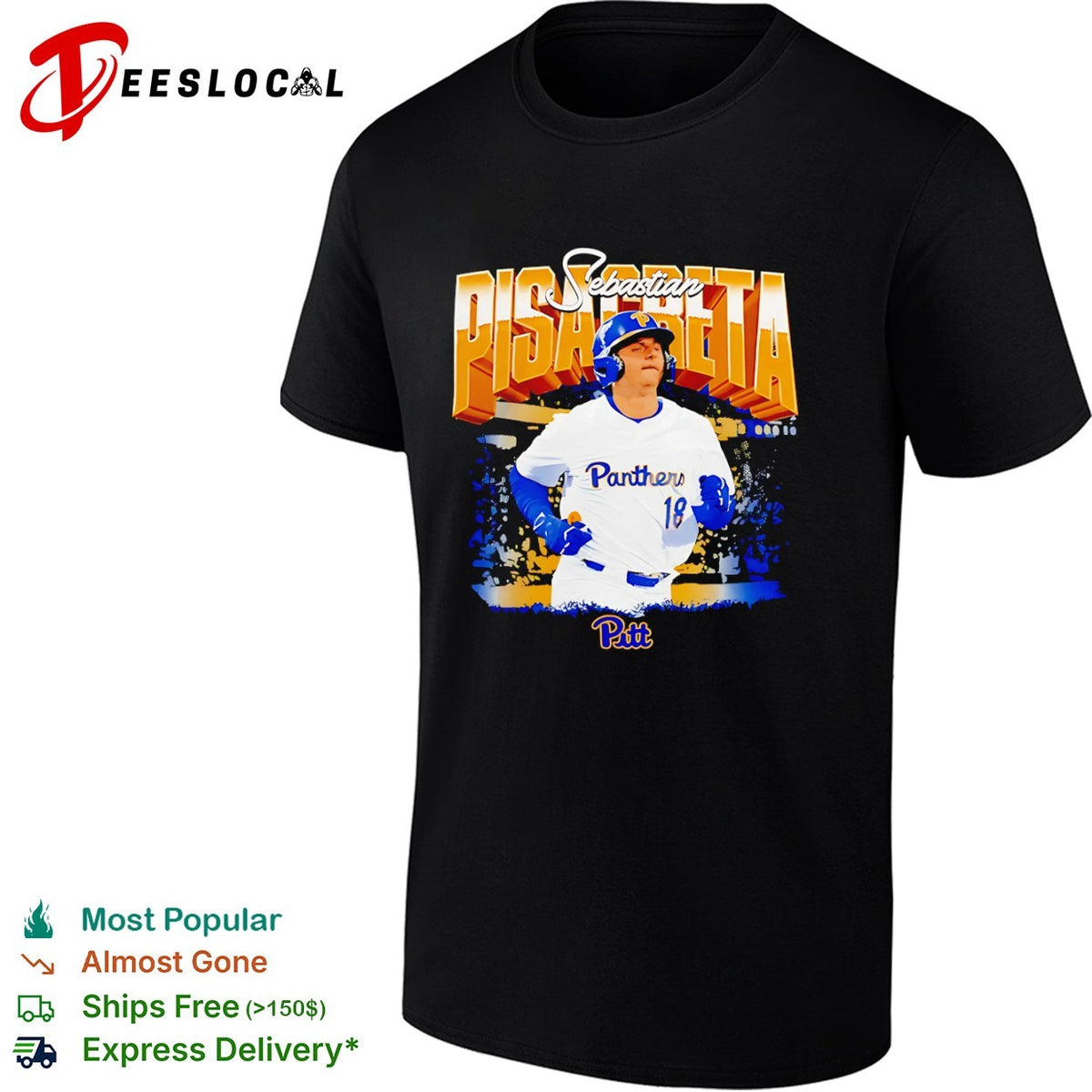 Sebastian Pisacreta Pittsburgh Panthers NCAA Baseball Player 18 Pitt Sport Shirt
