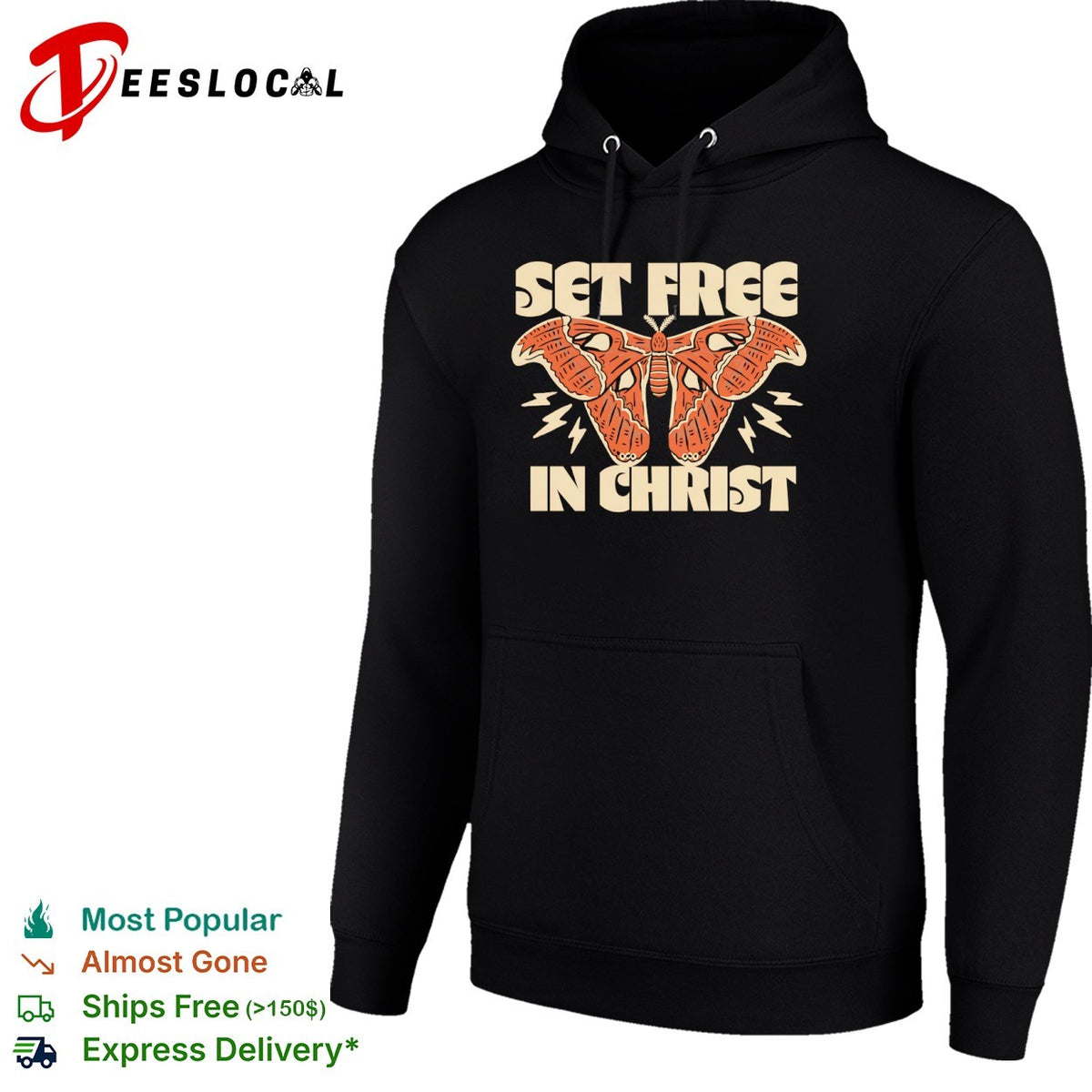 Set Free in Christ Moth Lightning Bolt shirt