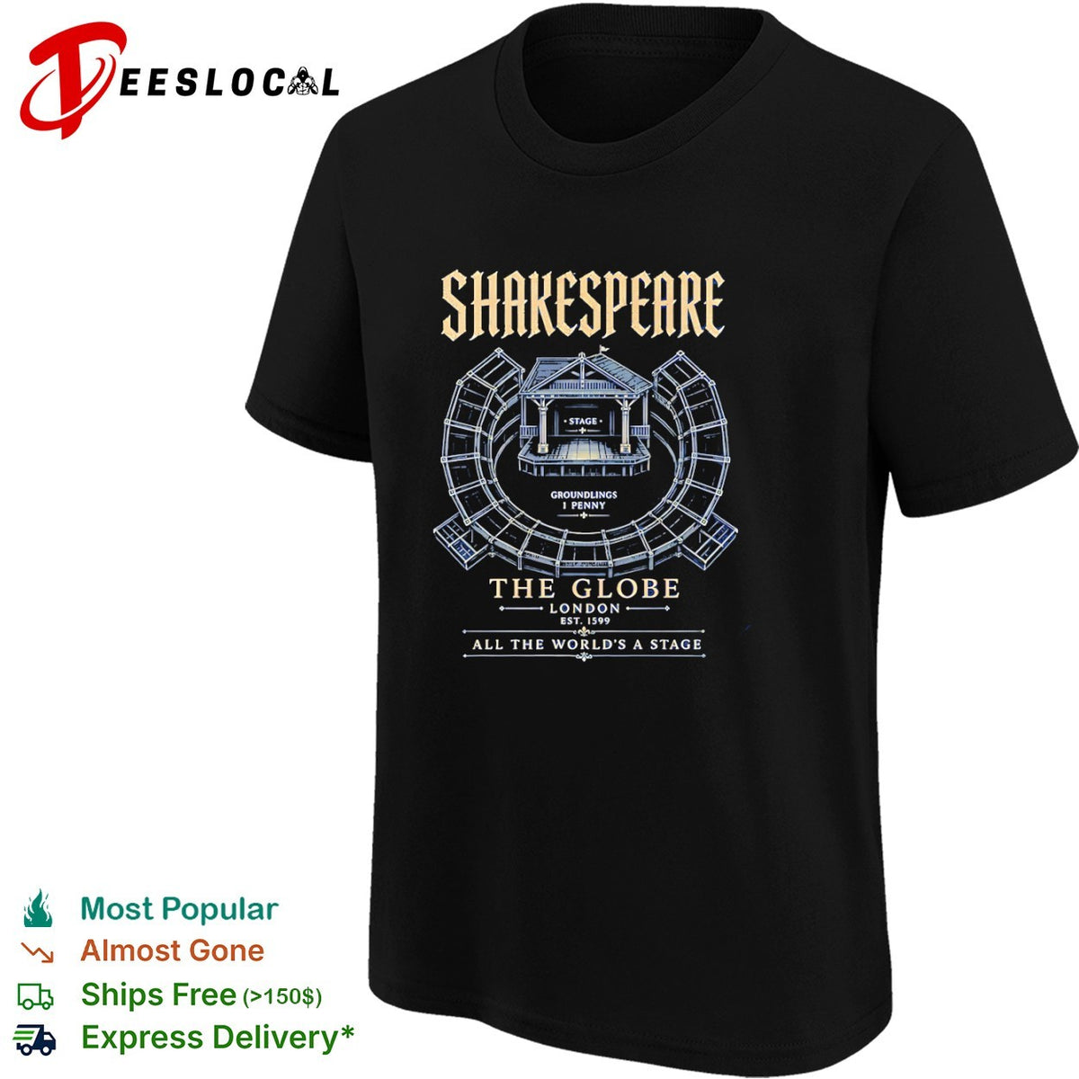 Shakespeare The Globe London Est 1599 All the worlds a stage shirt