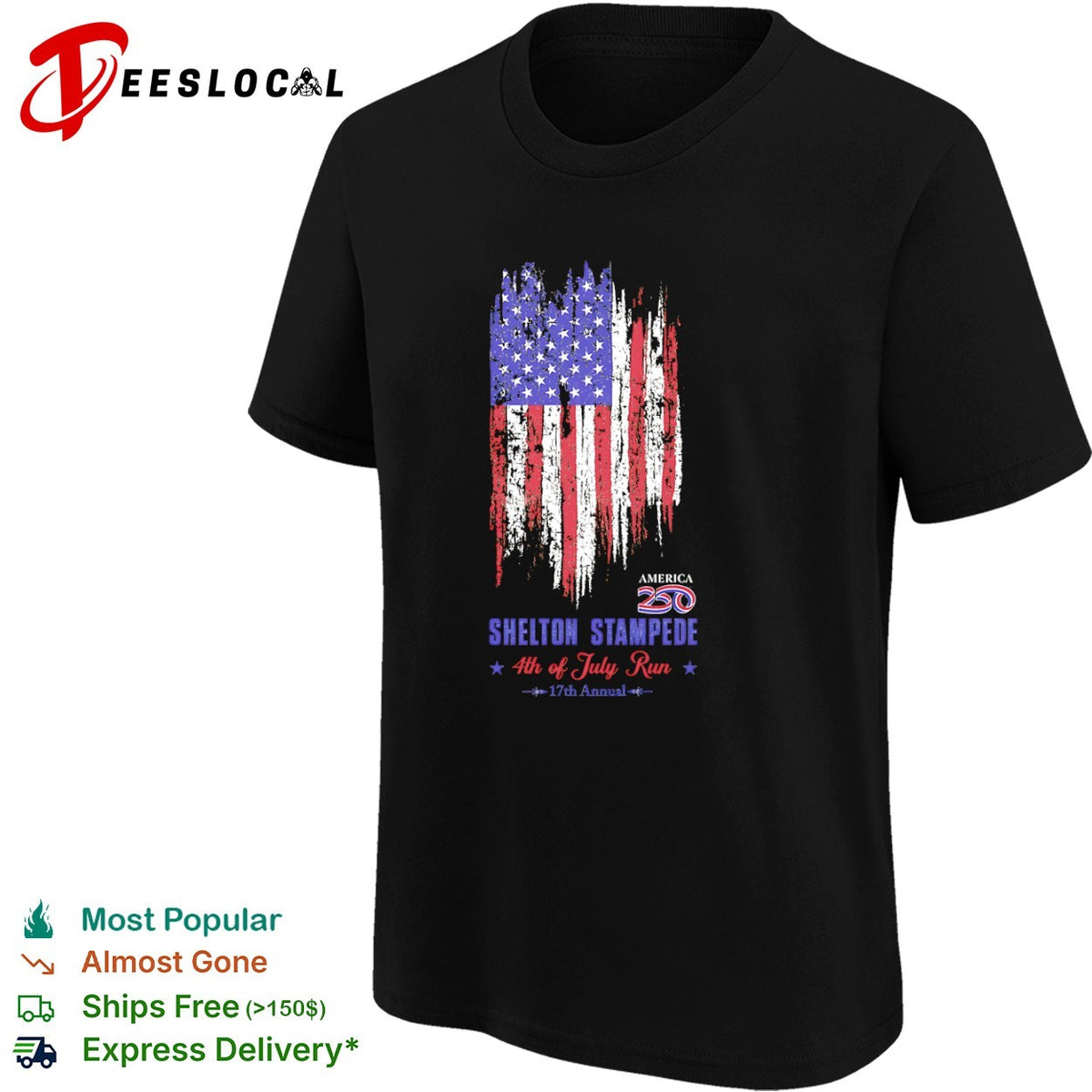 Shelton Stampede 4th of July Run 17th Annual America 250 patriotic event shirt