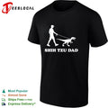 Shih Tzu Dad man walking velociraptor dinosaur on leash humor silhouette shirt