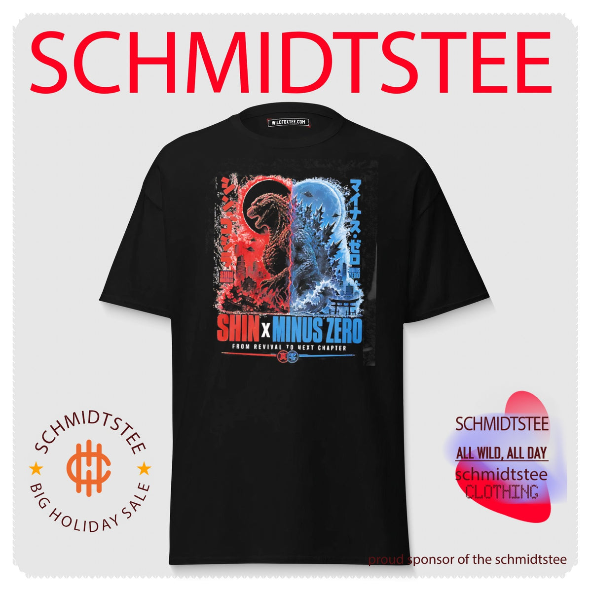 Shin Godzilla and Godzilla Minus One split side graphic shirt