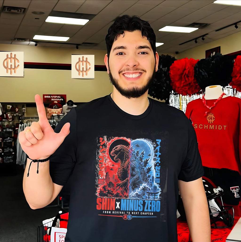 Shin Godzilla and Godzilla Minus One split side graphic shirt