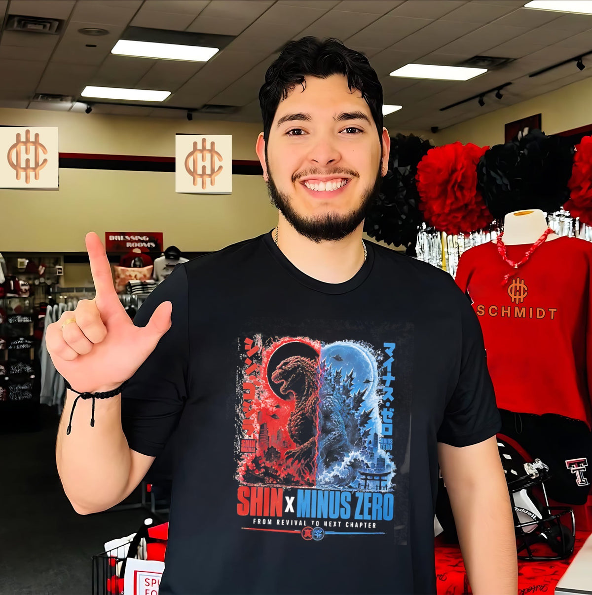 Shin Godzilla and Godzilla Minus One split side graphic shirt