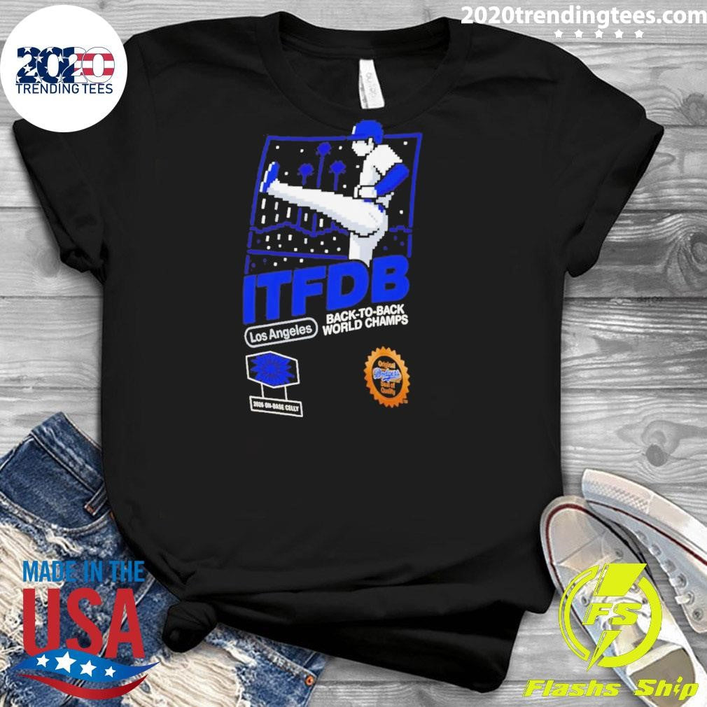 Shohei Ohtani Dodgers ITFDB Kick Celly back to back Champs Game Shirt