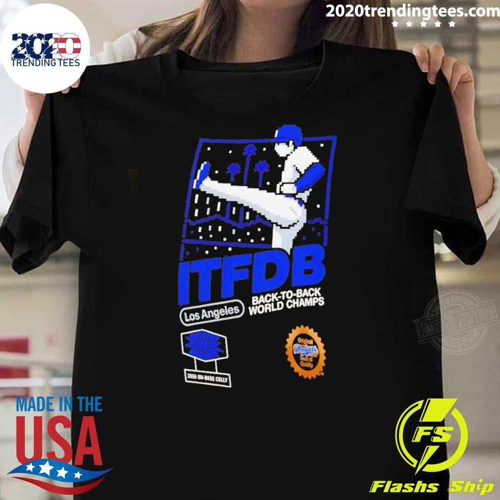 Shohei Ohtani Dodgers ITFDB Kick Celly back to back Champs Game Shirt