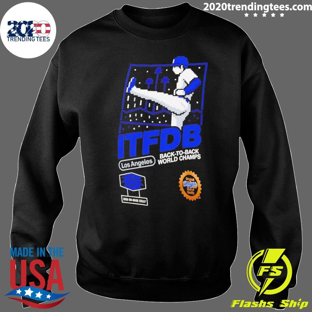 Shohei Ohtani Dodgers ITFDB Kick Celly back to back Champs Game Shirt
