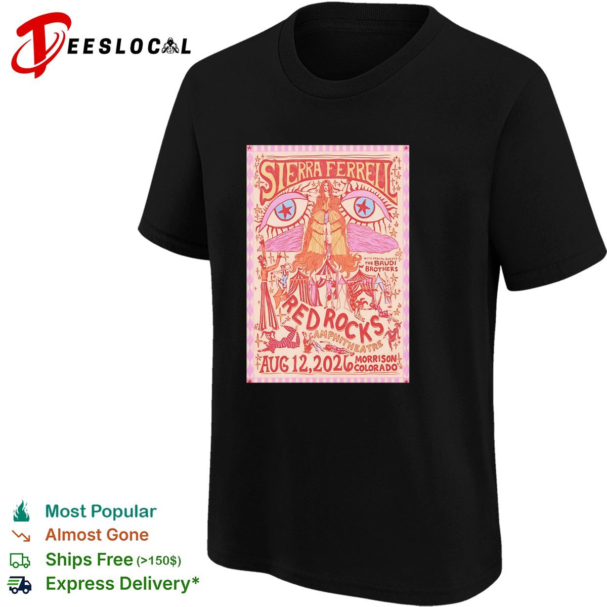 Sierra Ferrell Red Rocks Aug 12 2026 Morrison Colorado pink version poster shirt