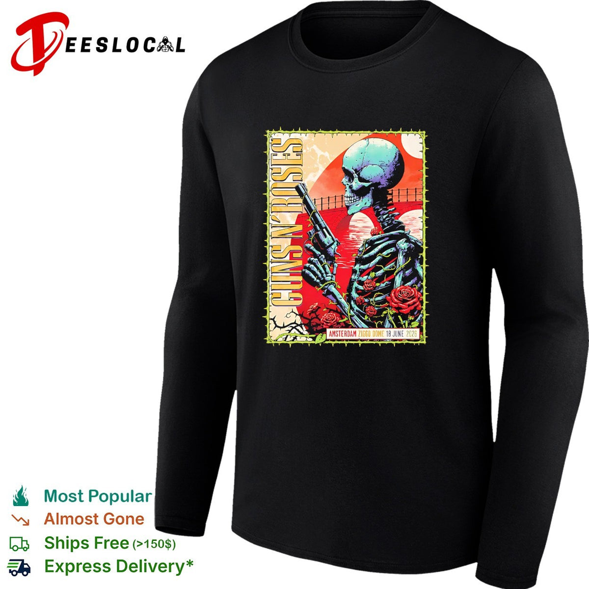 Skeleton With Gun And Roses Guns N Roses Amsterdam Netherlands 2026 shirt